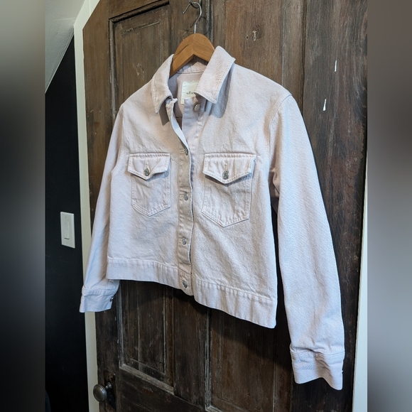 Wilfred Blush Pink Minimalist Cropped Denim Jacket, Size XXS - Picture 10 of 13